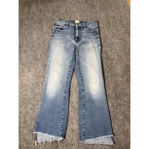 Mother Insider Crop Step Fray Jeans Womens 26 Blue High Rise Cropped Raw Hem